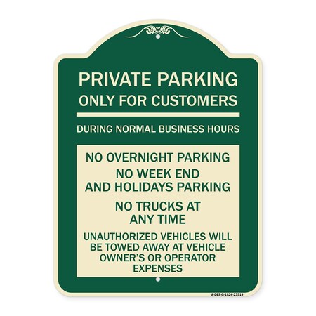 Signmission Only for Customers During Normal Business Hours No Overnight Parking No Trucks at Any, G-1824-23519 A-DES-G-1824-23519